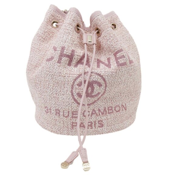 Chanel  Deauville Lurex Boucle Drawstring Bag Pink - Picture 4 of 14